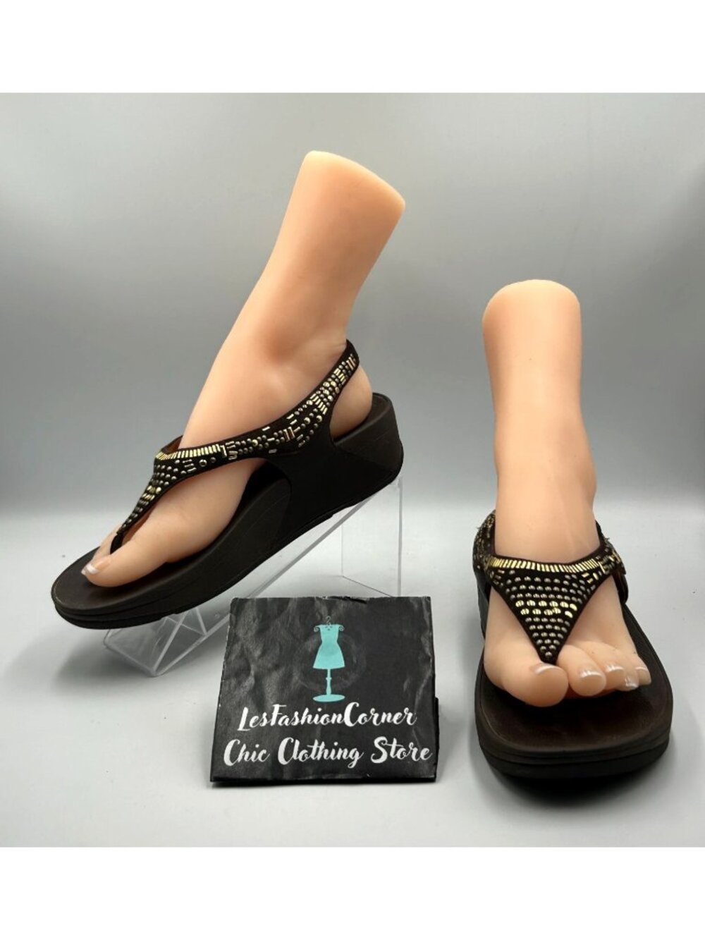 Fitflop Women's Brown Leather Gold Beaded Aztek Chada Back Strap Sandal Sz 7 332